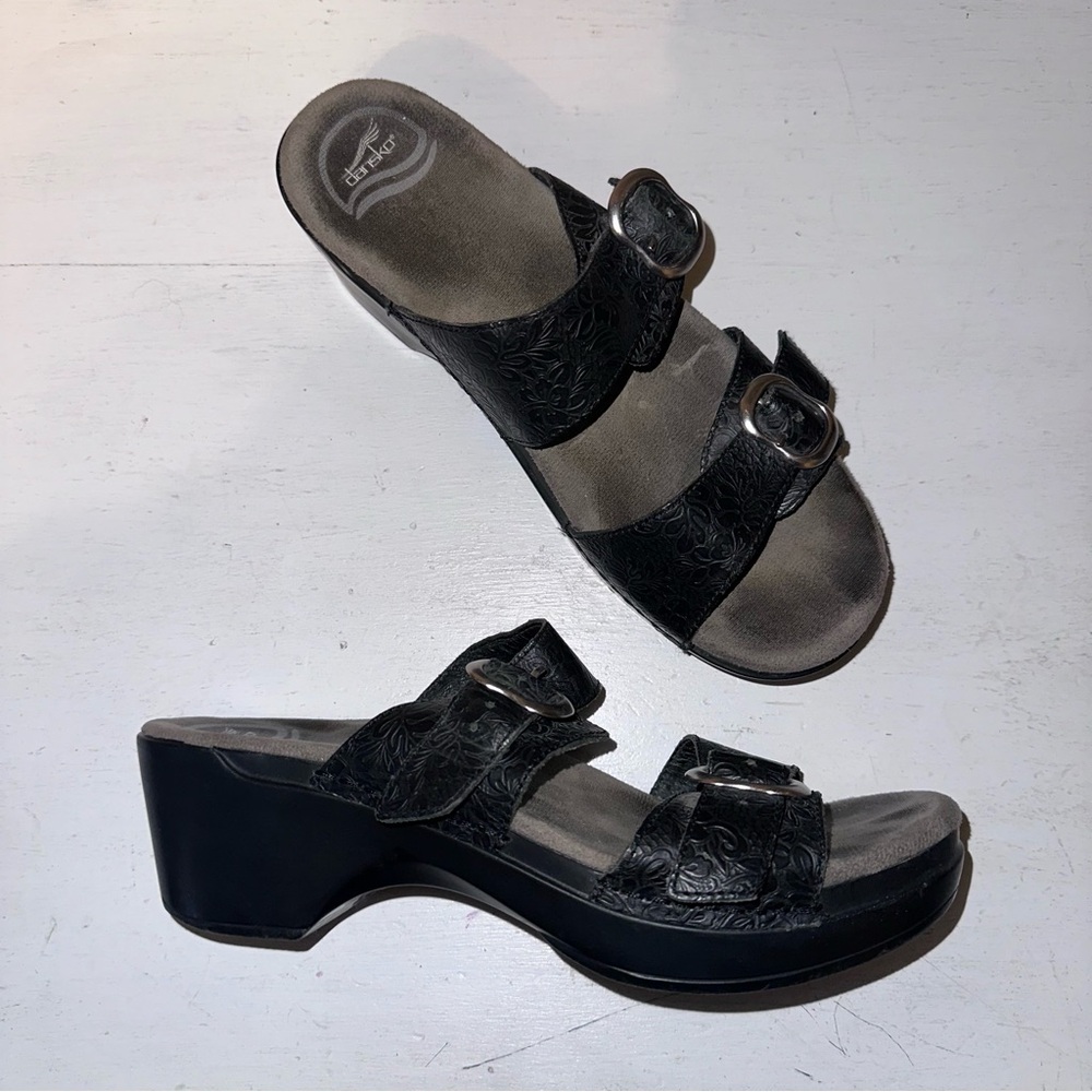 Dansko Black Sophie Leather Slide Sandals Shoes {40/9.5}